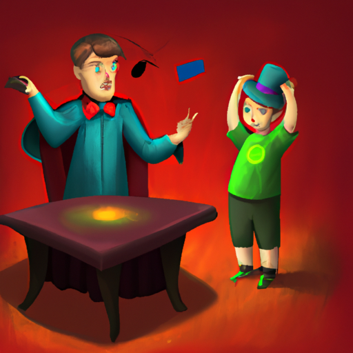 קוסם מלמד ילד כיצד לבצע טריק קסם פשוט
