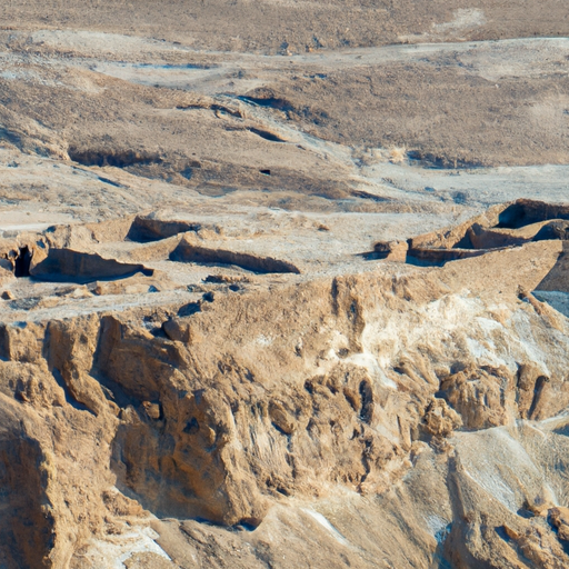An image showcasing the ancient ruins of Masada against the backdrop of the vast desert.