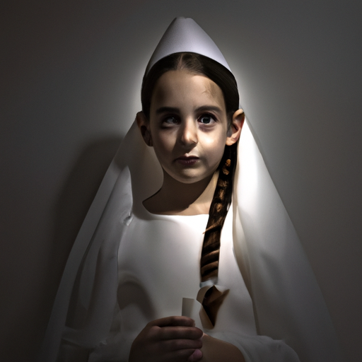 תמונת מצב של נערת בת המצווה החרדית לבושה בלבן המסמל טהרה ואור.